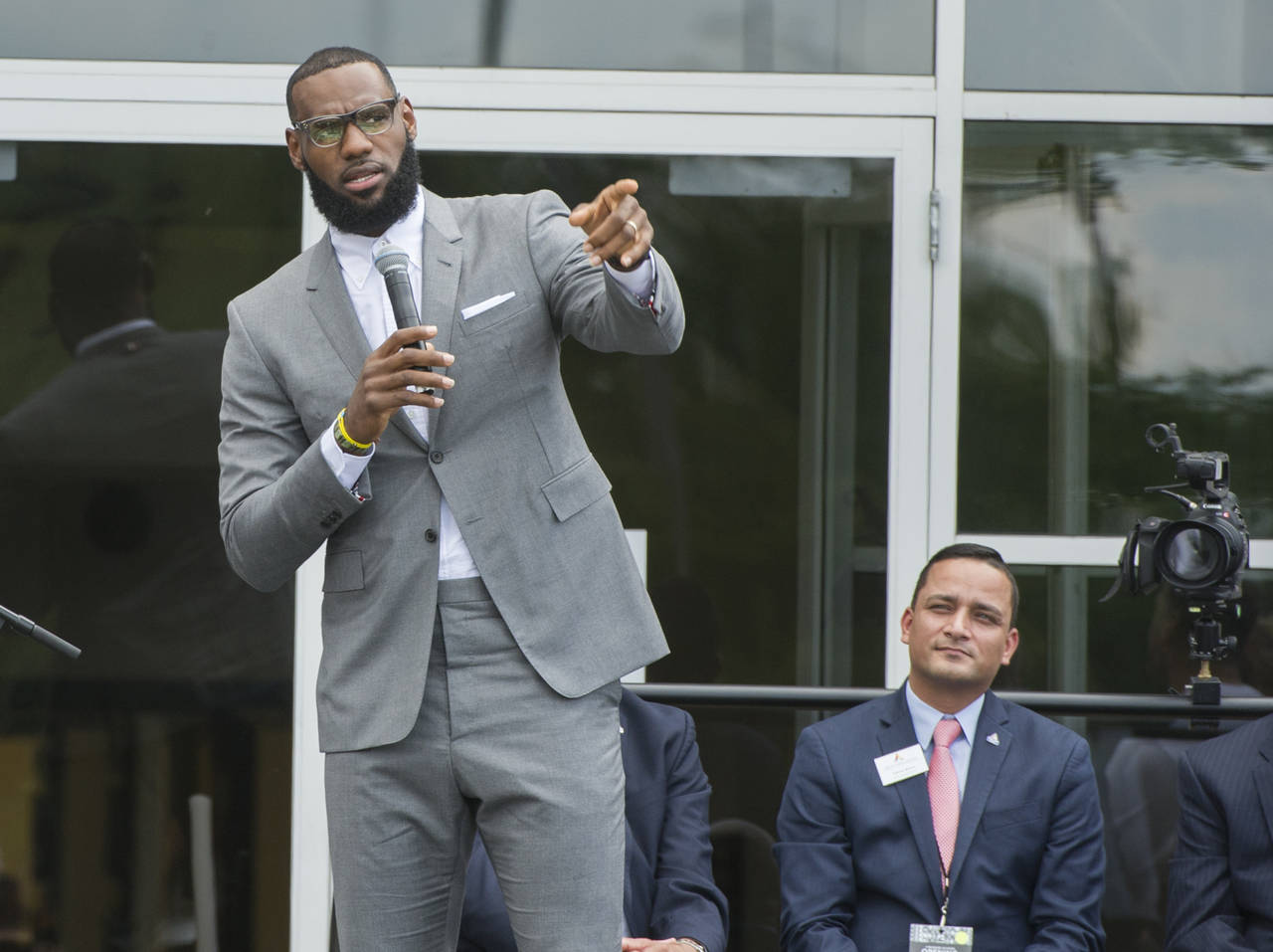 FILE -LeBron James speaks at the opening ceremony for the I Promise School in Akron, Ohio, Monday, ...