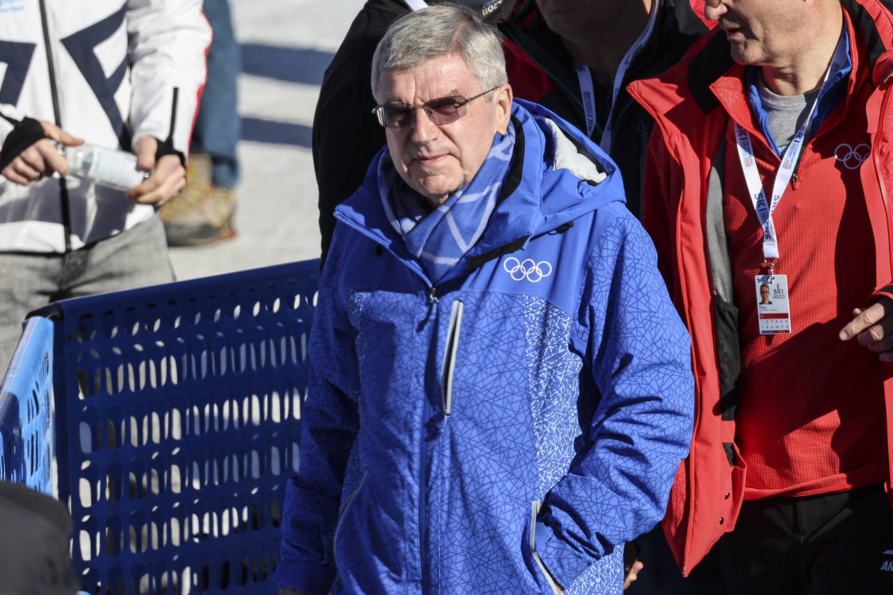 IOC (International Olympic Committee) president Thomas Bach walks in the finish area of the alpine ...