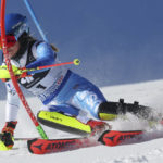
              United States' Mikaela Shiffrin speeds down the course during the women's World Championship slalom, in Meribel, France, Saturday Feb. 18, 2023. (AP Photo/Alessandro Trovati)
            