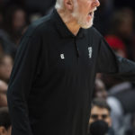 
              San Antonio Spurs head coach Gregg Popovich yells during the first half of an NBA basketball game against the Atlanta Hawks, Saturday, Feb. 11, 2023, in Atlanta. (AP Photo/Hakim Wright Sr.)
            