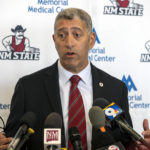 
              New Mexico State University athletic director Mario Moccia speaks during a news conference Wednesday, Feb. 15, 2023, in Las Cruces, N.M. Chancellor Dan Arvizu said that he was confident the behavior that led to the cancellation of the men's basketball season and firing of head coach Greg Heiar was not reflective of the athletic department or the school overall. (AP Photo/Andrés Leighton)
            