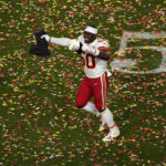 
              Kansas City Chiefs linebacker Willie Gay (50) celebrates after the NFL Super Bowl 57 football game against the Philadelphia Eagles, Sunday, Feb. 12, 2023, in Glendale, Ariz. The Chiefs defeated the Philadelphia Eagles 38-35. (AP Photo/Charlie Riedel)
            