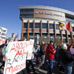 
              FILE - A "No Honor in Racism Rally" marches in front of TCF Bank Stadium before an NFL football game between the Minnesota Vikings and the Kansas City Chiefs, on Oct. 18, 2015, in Minneapolis. The group objects to the Kansas City Chiefs name, and other teams' use of Native Americans as mascots. As the Kansas City Chiefs return to Super Bowl on Sunday, Feb. 12, 2023, for the first time in two years, the movement to change their name and logo will be there again. (AP Photo/Alex Brandon, File)
            