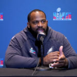 
              Philadelphia Eagles defensive tackle Fletcher Cox speaks during an NFL football Super Bowl team availability, Tuesday, Feb. 7, 2023, in Phoenix. The Eagles will face the Kansas City Chiefs in Super Bowl 57 Sunday. (AP Photo/Matt York)
            