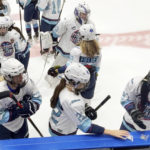 
              In this image taken from video, members of the Florida Alliance prepare for their hockey game against England at the International Peewee Tournament being played at the Videotron Centre in Quebec City on Sunday, Feb. 12, 2023. The team from Florida’s `Space Coast’ region was part of a 12-team all-girls division the tournament launched for the first time in its 63 year history. (AP Photo/John Wawrow)
            