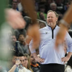 
              Milwaukee Bucks coach Mike Budenholzer watches from the sideline during the first half of the team's NBA basketball game against the Miami Heat on Friday, Feb. 24, 2023, in Milwaukee. (AP Photo/Aaron Gash)
            
