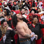 
              Fans dance to the music during the Kansas City Chiefs' victory celebration and parade in Kansas City, Mo., Wednesday, Feb. 15, 2023.  The Chiefs defeated the Philadelphia Eagles Sunday in the NFL Super Bowl 57 football game. (AP Photo/Reed Hoffmann)
            