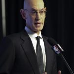 
              NBA Commissioner Adam Silver answers questions during the NBA basketball All-Star weekend Saturday, Feb. 18, 2023, in Salt Lake City. (AP Photo/Rob Gray)
            