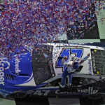 
              Ricky Stenhouse Jr. celebrates after winning the NASCAR Daytona 500 auto race Sunday, Feb. 19, 2023, at Daytona International Speedway in Daytona Beach, Fla. (AP Photo/Chris O'Meara)
            