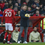 
              Leeds United's head coach Jesse Marsch points during the English Premier League soccer match between Nottingham Forest and Leeds United at City Ground stadium in Nottingham, England, Sunday, Feb. 5, 2023. (AP Photo/Rui Vieira)
            