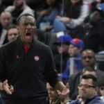 
              Detroit Pistons head coach Dwane Casey yells from the sideline during the second half of an NBA basketball game against the Boston Celtics, Monday, Feb. 6, 2023, in Detroit. (AP Photo/Carlos Osorio)
            