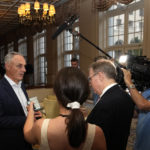 
              Major League Baseball Commissioner Rob Manfred, left, speaks with the news media after a meeting of MLB owners, Thursday, Feb. 9, 2023, in Palm Beach, Fla. (AP Photo/Lynne Sladky)
            