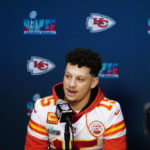 
              Kansas City Chiefs quarterback Patrick Mahomes speaks during an NFL football Super Bowl media availability in Scottsdale, Ariz., Tuesday, Feb. 7, 2023. The Chiefs will play against the Philadelphia Eagles in Super Bowl 57 on Sunday. (AP Photo/Ross D. Franklin)
            