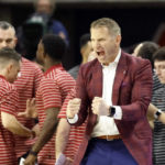 
              Alabama head coach Nate Oats reacts to a basket during the second half of an NCAA college basketball game against Auburn, Saturday, Feb. 11, 2023, in Auburn, Ala. (AP Photo/Butch Dill)
            