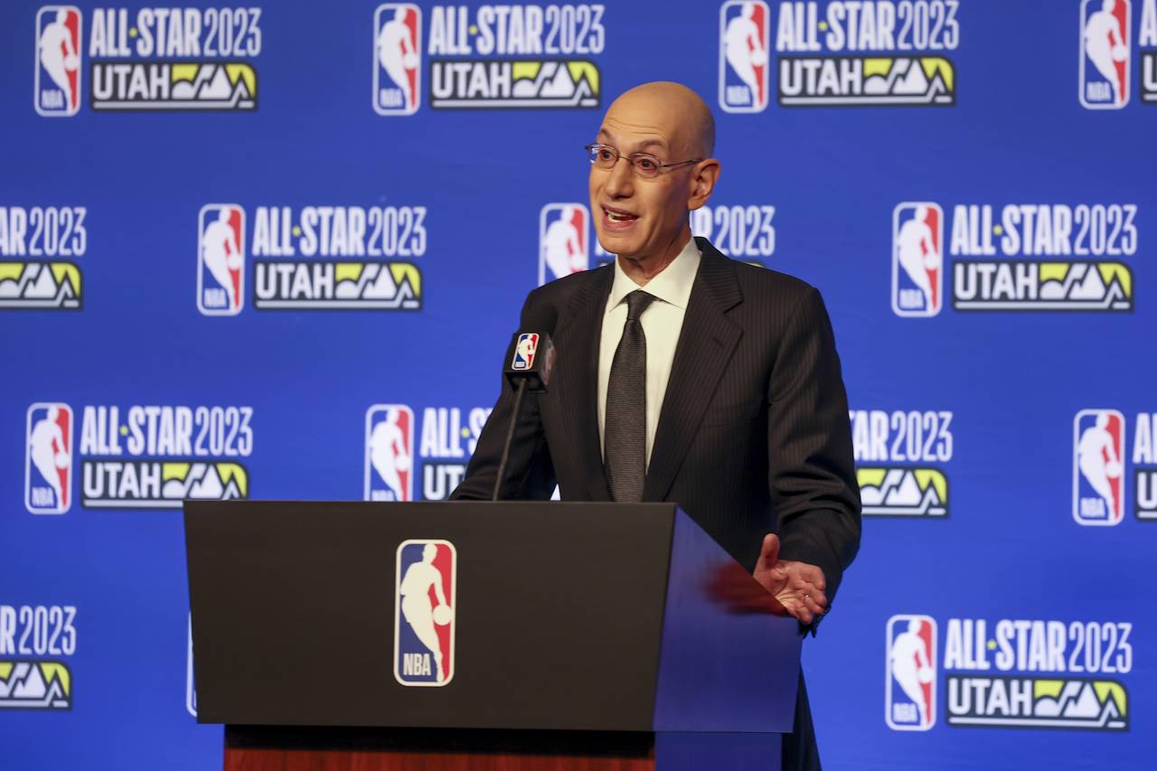 NBA Commissioner Adam Silver answers questions during the NBA basketball All-Star weekend Saturday,...