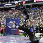 
              NFC wide receiver Amon-Ra St. Brown of the Detroit Lions makes a catch during the best catch football event at the NFL Pro Bowl, Sunday, Feb. 5, 2023, in Las Vegas. (AP Photo/John Locher)
            