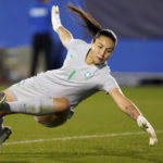 
              Brazil goalkeeper Lorena alows a goal by United States forward Mallory Swanson during the second half of a SheBelieves Cup soccer match Wednesday, Feb. 22, 2023, in Frisco, Texas. The United States won 2-0. (AP Photo/LM Otero)
            