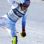 
              United States' Mikaela Shiffrin fails to complete the slalom portion of an alpine ski, women's World Championship combined race, in Meribel, France, Monday, Feb. 6, 2023. (AP Photo/Alessandro Trovati)
            