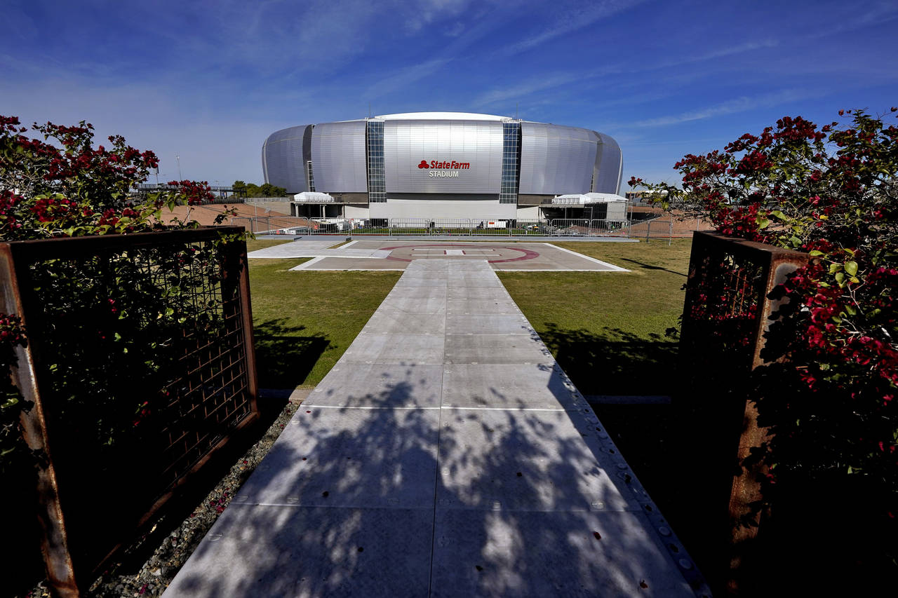 State Farm Stadium is shown, Friday, Feb. 3, 2023, in Glendale, Ariz. The stadium will host the NFL...