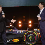 
              Christian Horner, team principal of the Red Bull Formula One team, left, talks while Ford CEO Jim Farley, right, listens during an Oracle Red Bull Racing event in New York, Friday, Feb. 3, 2023. Ford will return to Formula One as the engine provider for Red Bull Racing in a partnership announced Friday that begins with immediate technical support this season and engines in 2026. (AP Photo/Seth Wenig)
            