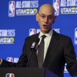 
              NBA Commissioner Adam Silver answers questions during the NBA basketball All-Star weekend Saturday, Feb. 18, 2023, in Salt Lake City. (AP Photo/Rob Gray)
            