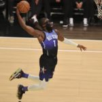 
              Team LeBron guard Jaylen Brown (7) dunks during the second half of the NBA basketball All-Star game Sunday, Feb. 19, 2023, in Salt Lake City. (AP Photo/Rob Gray)
            