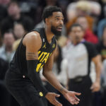 
              Utah Jazz guard Mike Conley reacts to a non call during the first half of an NBA basketball game against the Toronto Raptors Wednesday, Feb. 1, 2023, in Salt Lake City. (AP Photo/Rick Bowmer)
            