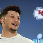 
              Kansas City Chiefs quarterback Patrick Mahomes answers a question during an NFL football Super Bowl media availability in Scottsdale, Ariz., Wednesday, Feb. 8, 2023. The Chiefs will play against the Philadelphia Eagles in Super Bowl 57 on Sunday. (AP Photo/Ross D. Franklin)
            
