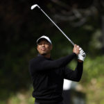 
              Tiger Woods hits from the sixth tee during the second round of the Genesis Invitational golf tournament at Riviera Country Club, Friday, Feb. 17, 2023, in the Pacific Palisades area of Los Angeles. (AP Photo/Ryan Kang)
            