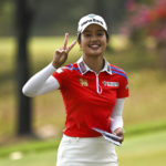 
              Jaravee Boonchant of Thailand reacts after her shot on the 9th hole during the first round of the LPGA Honda Thailand golf tournament in Pattaya, southern Thailand, Thursday, Feb. 23, 2023. (AP Photo/Kittinun Rodsupan)
            