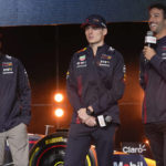 
              Oracle Red Bull Racing drivers Sergio Perez, left, Max Verstappen, center, and Daniel Ricciardo participate in an event in New York, Friday, Feb. 3, 2023. Ford will return to Formula One as the engine provider for Red Bull Racing in a partnership announced Friday that begins with immediate technical support this season and engines in 2026. (AP Photo/Seth Wenig)
            