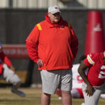 
              Kansas City Chiefs head coach Andy Reid watches an NFL football workout Thursday, Feb. 2, 2023, in Kansas City, Mo. The Chiefs are scheduled to play the Philadelphia Eagles in Super Bowl LVII on Sunday, Feb. 12, 2023. (AP Photo/Charlie Riedel)
            