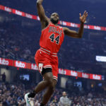 
              Chicago Bulls forward Patrick Williams dunks against the Cleveland Cavaliers during the first half of an NBA basketball game, Saturday, Feb. 11, 2023, in Cleveland. (AP Photo/Ron Schwane)
            