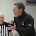 
              Gonzaga head coach Mark Few yells from the sideline during the second half of an NCAA college basketball game against Pepperdine in Malibu, Saturday, Feb. 18, 2023. (AP Photo/Ashley Landis)
            