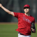 
              Philadelphia Phillies pitcher Noah Song throws at their baseball spring training facility in Clearwater, Fla., Thursday, Feb. 23, 2023. The Phillies say pitching prospect Noah Song's transfer from active duty to Navy reserves freed him to report to the team. (AP Photo/Chris Carlson)
            