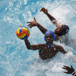 
              Two teams play water polo during an Awatu Winton Water Polo Club competition at the University of Ghana in Accra, Ghana, Saturday, Jan. 14, 2023. (AP Photo/Misper Apawu)
            