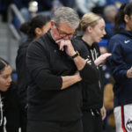 
              UConn head coach Geno Auriemma paces on the court in the second half of an NCAA college basketball game against St. John's, Tuesday, Feb. 21, 2023, in Hartford, Conn. (AP Photo/Jessica Hill)
            