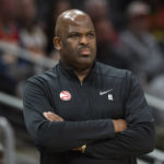 
              Atlanta Hawks head coach Nate McMillan watches the game from the sideline during the first half of an NBA basketball game against the San Antonio Spurs, Saturday, Feb. 11, 2023, in Atlanta. (AP Photo/Hakim Wright Sr.)
            