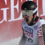 
              Canada's Cameron Alexander gets to the finish area after completing the alpine ski, men's World Championship downhill, in Courchevel, France, Sunday, Feb. 12, 2023. (AP Photo/Marco Trovati)
            