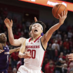 
              FILE - Nebraska's Keisei Tominaga (30), of Japan, shoots during the first half of an NCAA college basketball game against Northwestern on Jan. 25, 2023, in Lincoln, Neb. The exuberant sharpshooter known as "the Japanese Steph Curry" also building a big fan following at Nebraska in what otherwise is another dismal season for the Cornhuskers. (AP Photo/Rebecca S. Gratz, File)
            