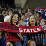
              Fans cheer after the United States scored during the first half of a SheBelieves Cup soccer match against Brazil Wednesday, Feb. 22, 2023, in Frisco, Texas. The United States won 2-0. (AP Photo/LM Otero)
            