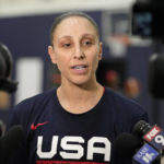 
              FILE - Diana Taurasi speaks to the media during a minicamp for the U.S women's national basketball team, Tuesday, Feb. 7, 2023, in Minneapolis.  Taurasi has re-signed with the Phoenix Mercury, agreeing to a multiyear contract Saturday, Feb. 18, 2023, the team announced. (AP Photo/Abbie Parr, File)
            