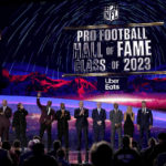 
              The Pro football Hall of Fame class of 2023 poses during the NFL Honors award show ahead of the Super Bowl 57 football game,Thursday, Feb. 9, 2023, in Phoenix. (AP Photo/David J. Phillip)
            