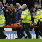 
              Injured Chelsea's Cesar Azpilicueta is taken away during the English Premier League soccer match between Chelsea and Southampton at the Stamford Bridge stadium in London, Saturday, Feb. 18, 2023. (AP Photo/Kirsty Wigglesworth)
            