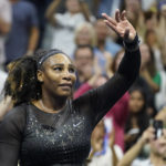 
              FILE - Serena Williams, of the United States, waves to fans after losing to Ajla Tomljanovic, of Austrailia, during the third round of the U.S. Open tennis championships, Friday, Sept. 2, 2022, in New York. Williams will be honored for her tennis achievements, business success and efforts to uplift the community at the NAACP Image Awards this weekend. The NAACP announced Thursday that Williams will receive the Jackie Robinson Sports award during the ceremony, which will air Saturday on BET. (AP Photo/John Minchillo, File)
            