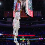 
              Philadelphia 76ers' Tobias Harris goes up for a dunk during the first half of an NBA basketball game against the Boston Celtics, Saturday, Feb. 25, 2023, in Philadelphia. (AP Photo/Matt Slocum)
            