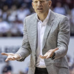 
              Alabama head coach Nate Oats reacts to call during the first half of an NCAA college basketball game against Arkansas, Saturday, Feb. 25, 2023, in Tuscaloosa, Ala. (AP Photo/Vasha Hunt)
            