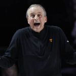 
              Tennessee coach Rick Barnes reacts to a play during the first half of the team's NCAA college basketball game against Vanderbilt, Wednesday, Feb. 8, 2023, in Nashville, Tenn. (AP Photo/Wade Payne)
            