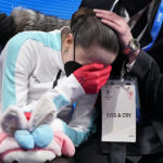 
              FILE -- Kamila Valieva, of the Russian Olympic Committee, reacts after competing in the women's free skate program during the figure skating competition at the 2022 Winter Olympics, on Feb. 17, 2022, in Beijing. The International Skating Union said Wednesday, Feb. 22, 2023 it has joined the World Anti-Doping Agency in filing an appeal against the decision not to ban Russian figure skater Kamila Valieva over the doping case which overshadowed last year's Winter Olympics. (AP Photo/David J. Phillip)
            