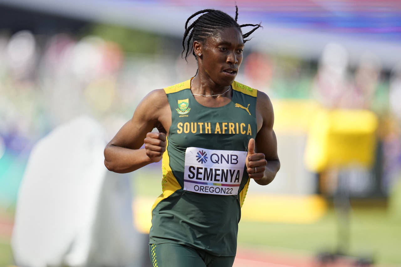 FILE - Caster Semenya, of South Africa, competes during a heat in the women's 5000-meter run at the...
